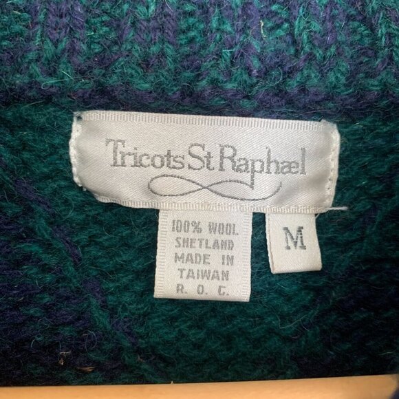 Vintage Tricots St. Raphael Shetland Wool Turtleneck Sweater Red/Green Argyle M - Picture 3 of 7
